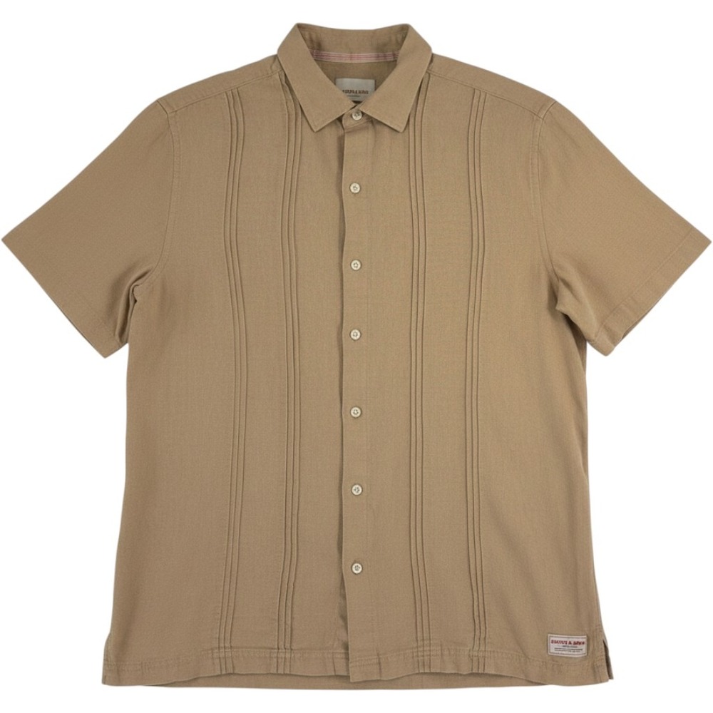 Scotch Soda Linen Pintuck Resort Shirt Men's L Tan Quiet Luxury Coastal EUC